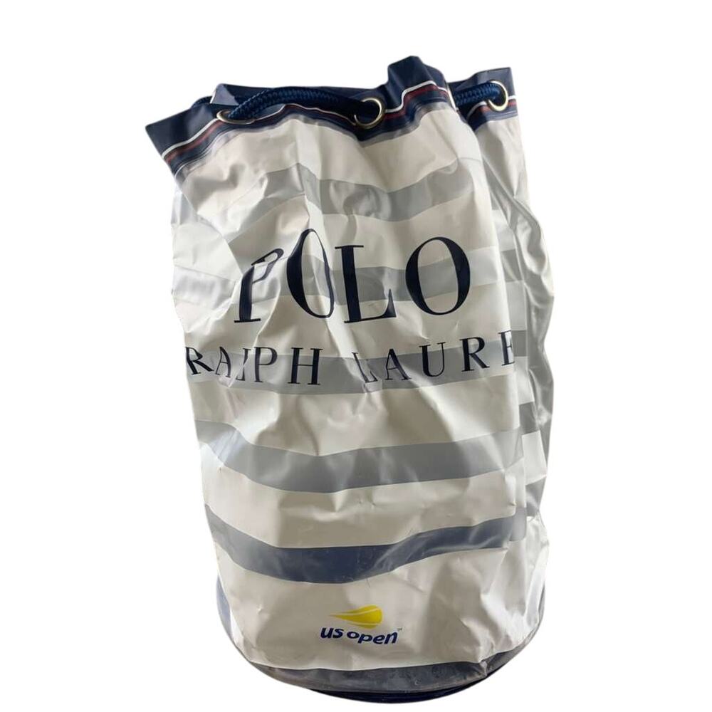 US Open Polo Ralph‎ Lauren Drawstring Backpack White Blue Logo Rope Strap Tote